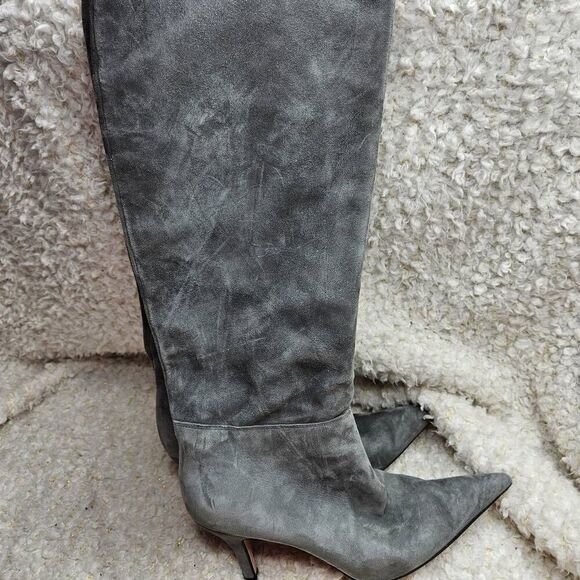 Hobbs London Gray Suede Leather Tall Slip-on‎Pointed Toe Boots sz 38